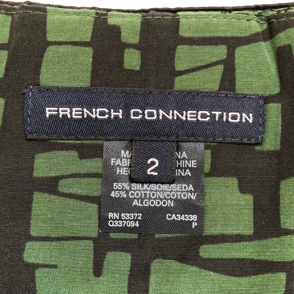 French Connection Silk Cotton Pleated Skirt Size 2 Green Black Graphic Print - Picture 6 of 8
